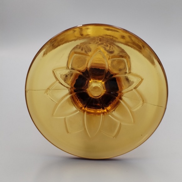 Vintage Indiana Glass Amber Sandwich Pattern Footed Water Goblets 6" Set of 2 - Picture 7 of 9